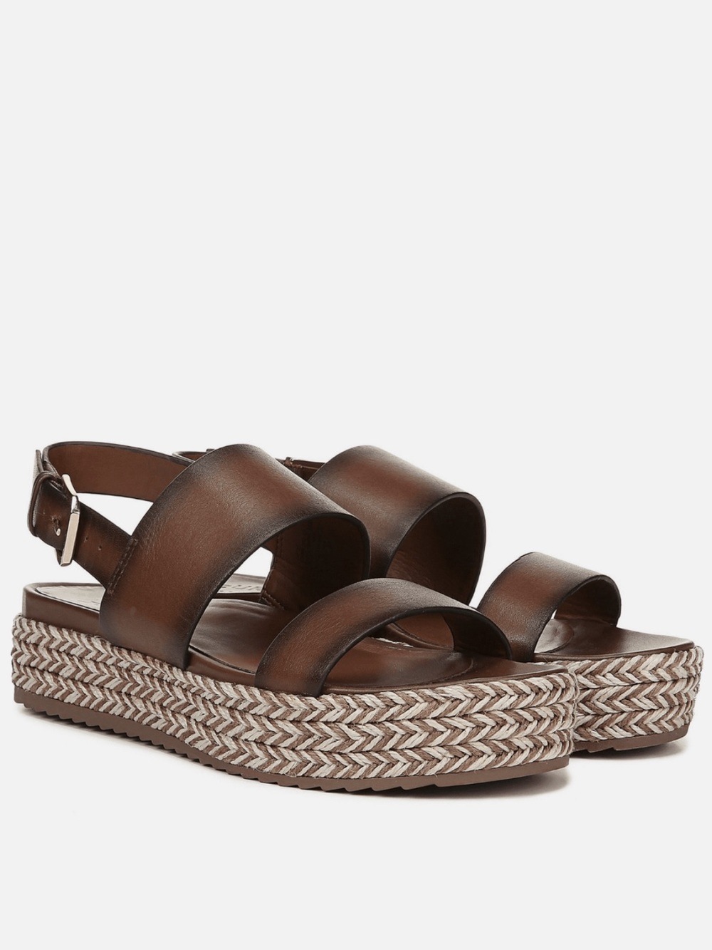 Naturalizer Brown Leather Platform Sandals with Braided Espadrille Sole